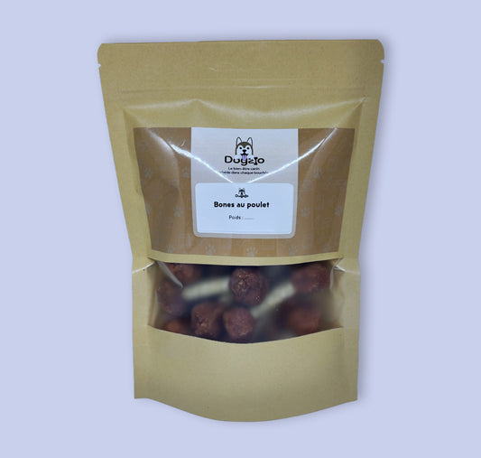 Friandises au poulet sans gluten, sachet de friandise savoureuse