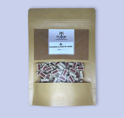Sachet de friandes au bœuf et volaille sans sucre riches en protéines - Dogzio