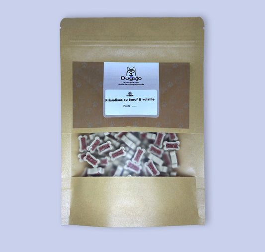 Sachet de friandes au bœuf et volaille sans sucre riches en protéines - Dogzio