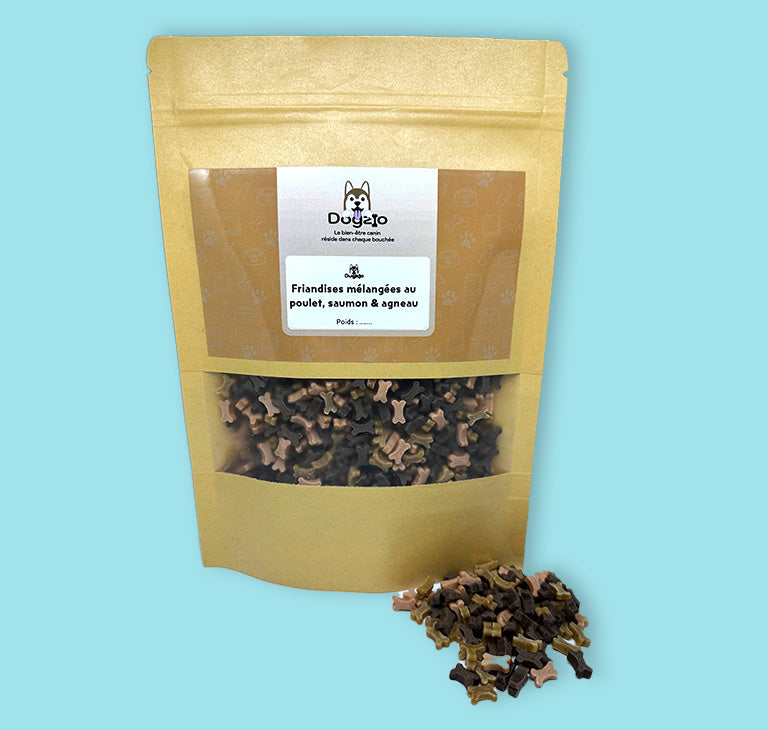 Friandises au poulet, à l'agneau et saumon pour chiot sans sucre, riches en calcium pour une éducation positive